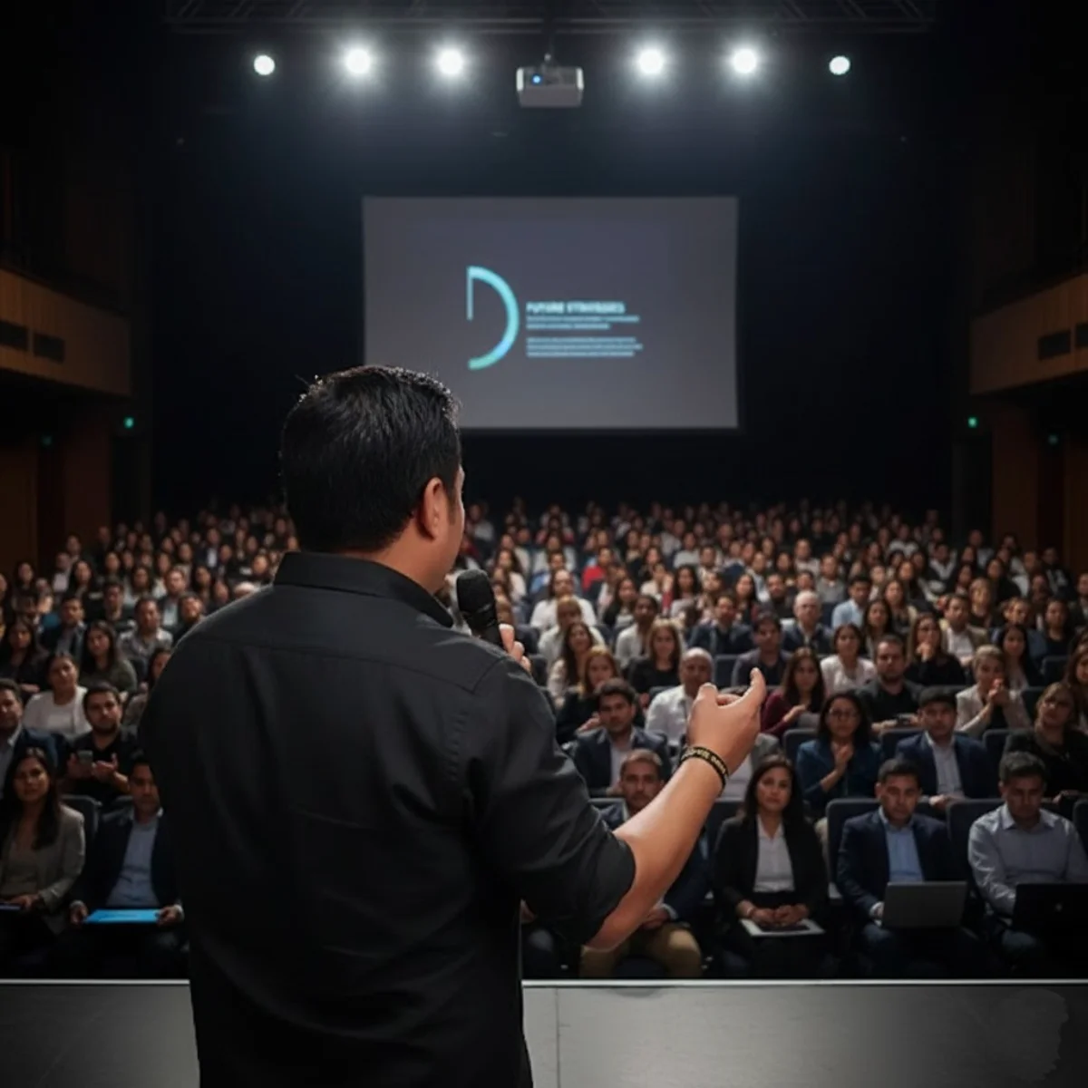 Andrés speaking on stage